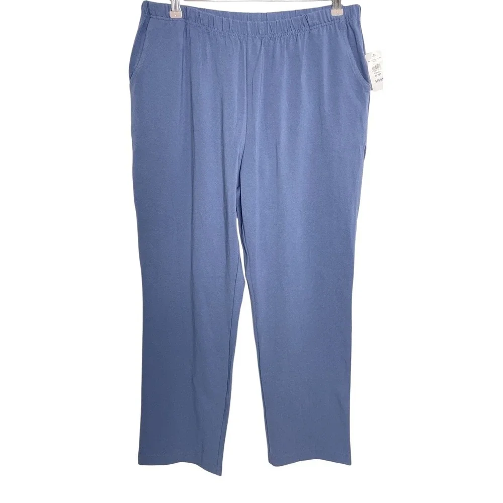 NWT L.L.BEAN Blue Perfect Fit Pants Original Tapered-Leg Pull On Comfort XL P
